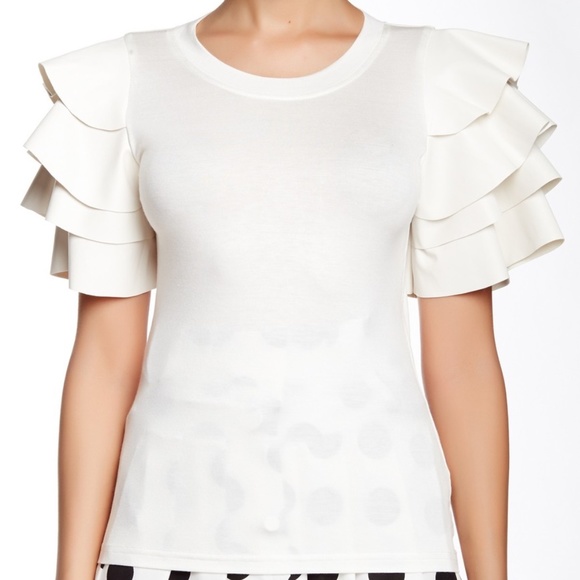 Gracia // Faux-Leather Ruffle Sleeve Tee - Picture 1 of 8